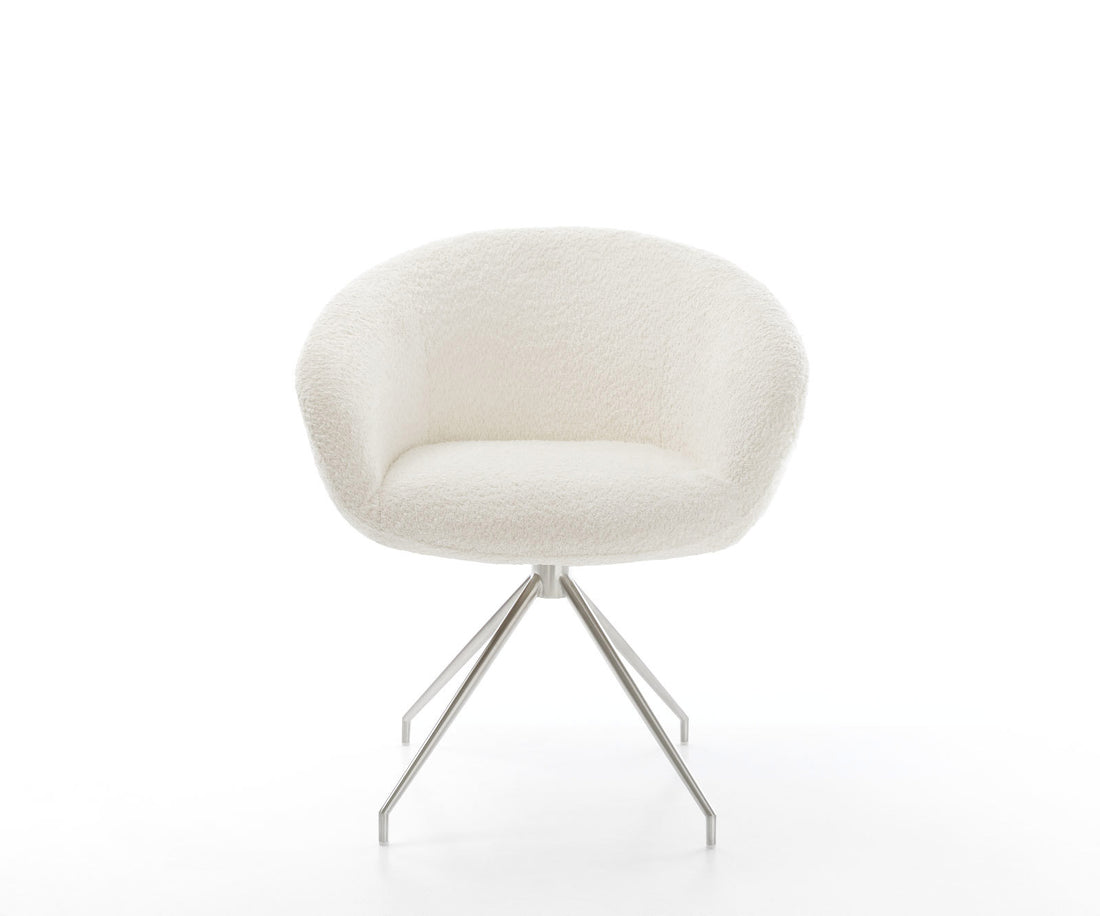 Dining Chair Vinka Bouclé White Cross Conical Base Silver 180° Swivel Pocket Springs