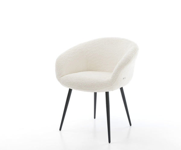 Dining Chair Vinka Bouclé White 4 Legs Base Black Pocket Springs