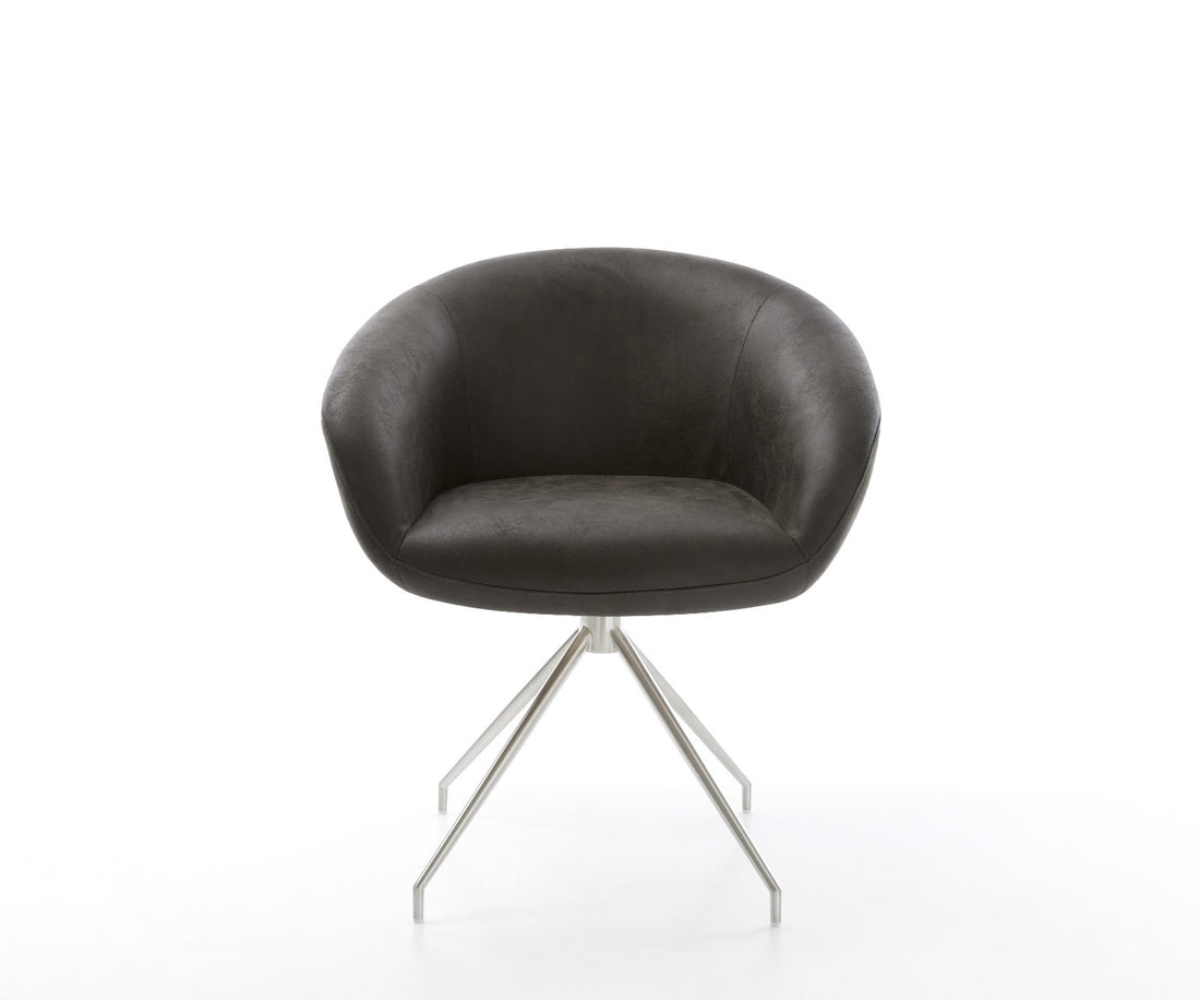 Dining Chair Vinka Microfiber Anthracite Vintage Cross Conical Base Silver 180° Swivel Pocket Springs