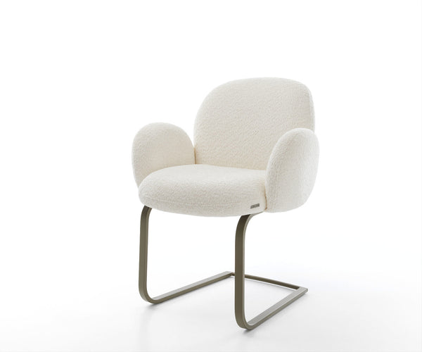 Dining Chair Nube Bouclé White Cantilever Flat Base Titanium Pocket Springs
