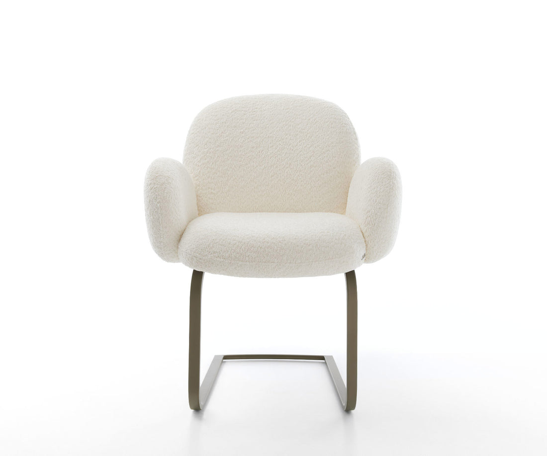 Dining Chair Nube Bouclé White Cantilever Flat Base Titanium Pocket Springs