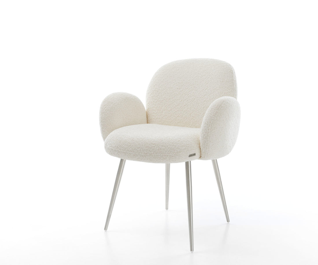 Dining Chair Nube Bouclé White 4 Legs Base Silver Pocket Springs