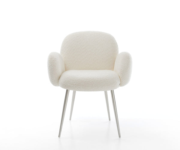 Dining Chair Nube Bouclé White 4 Legs Base Silver Pocket Springs