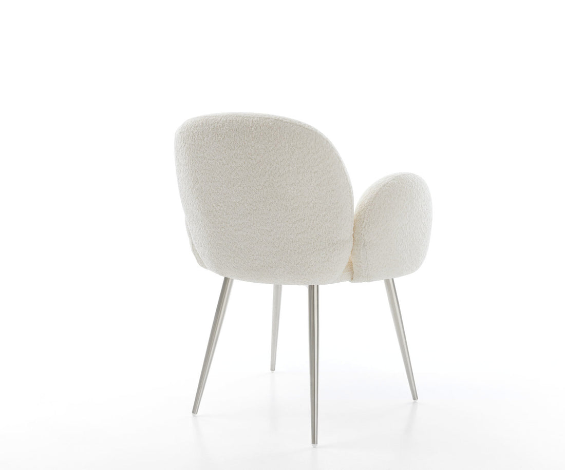 Dining Chair Nube Bouclé White 4 Legs Base Silver Pocket Springs