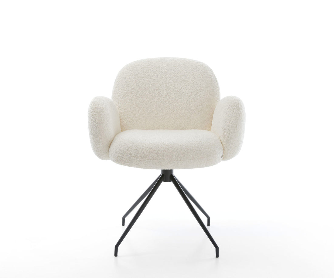 Dining Chair Nube Bouclé White Cross Conical Base Black 180° Swivel Pocket Springs