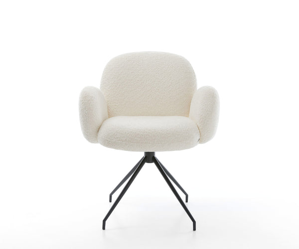 Dining Chair Nube Bouclé White Cross Conical Base Black 180° Swivel Pocket Springs