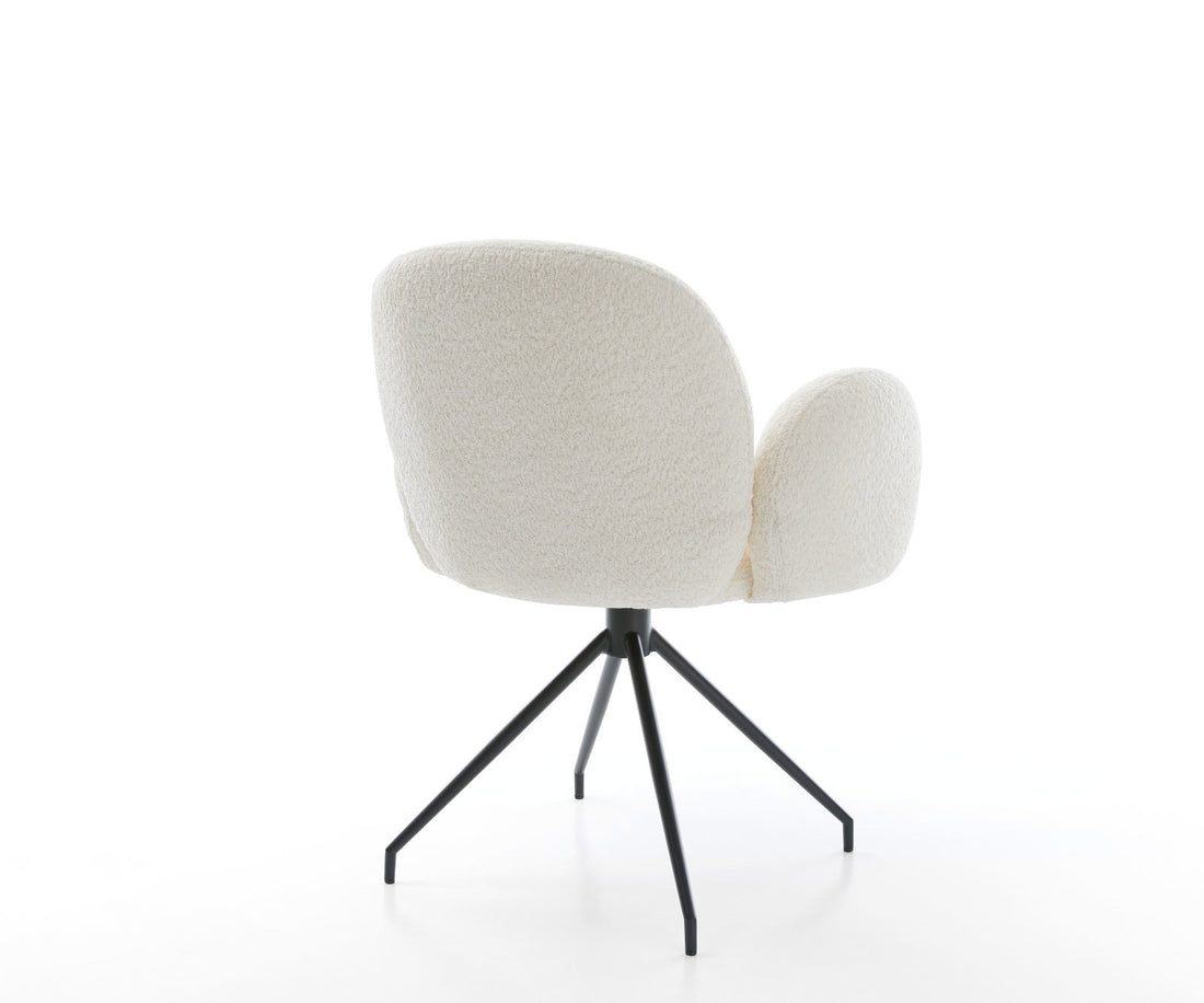 Dining Chair Nube Bouclé White Cross Conical Base Black 180° Swivel Pocket Springs