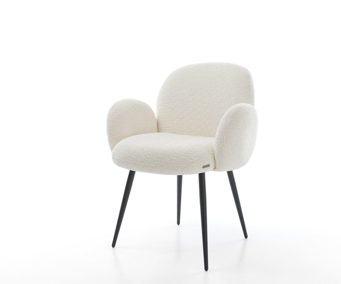 Dining Chair Nube Bouclé White 4 Legs Base Black Pocket Springs