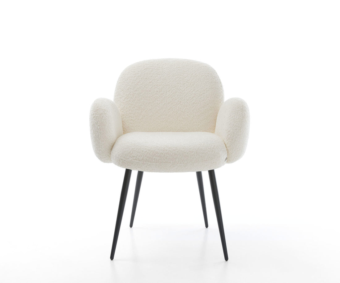 Dining Chair Nube Bouclé White 4 Legs Base Black Pocket Springs