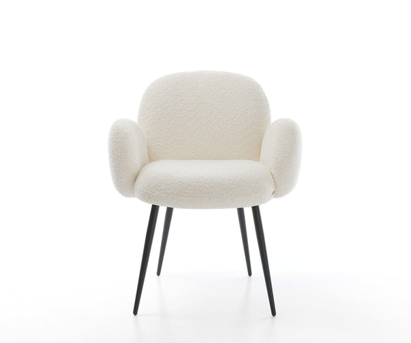 Dining Chair Nube Bouclé White 4 Legs Base Black Pocket Springs