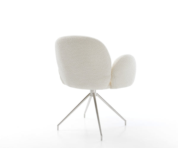 Dining Chair Nube Bouclé White Cross Conical Base Silver 180° Swivel Pocket Springs