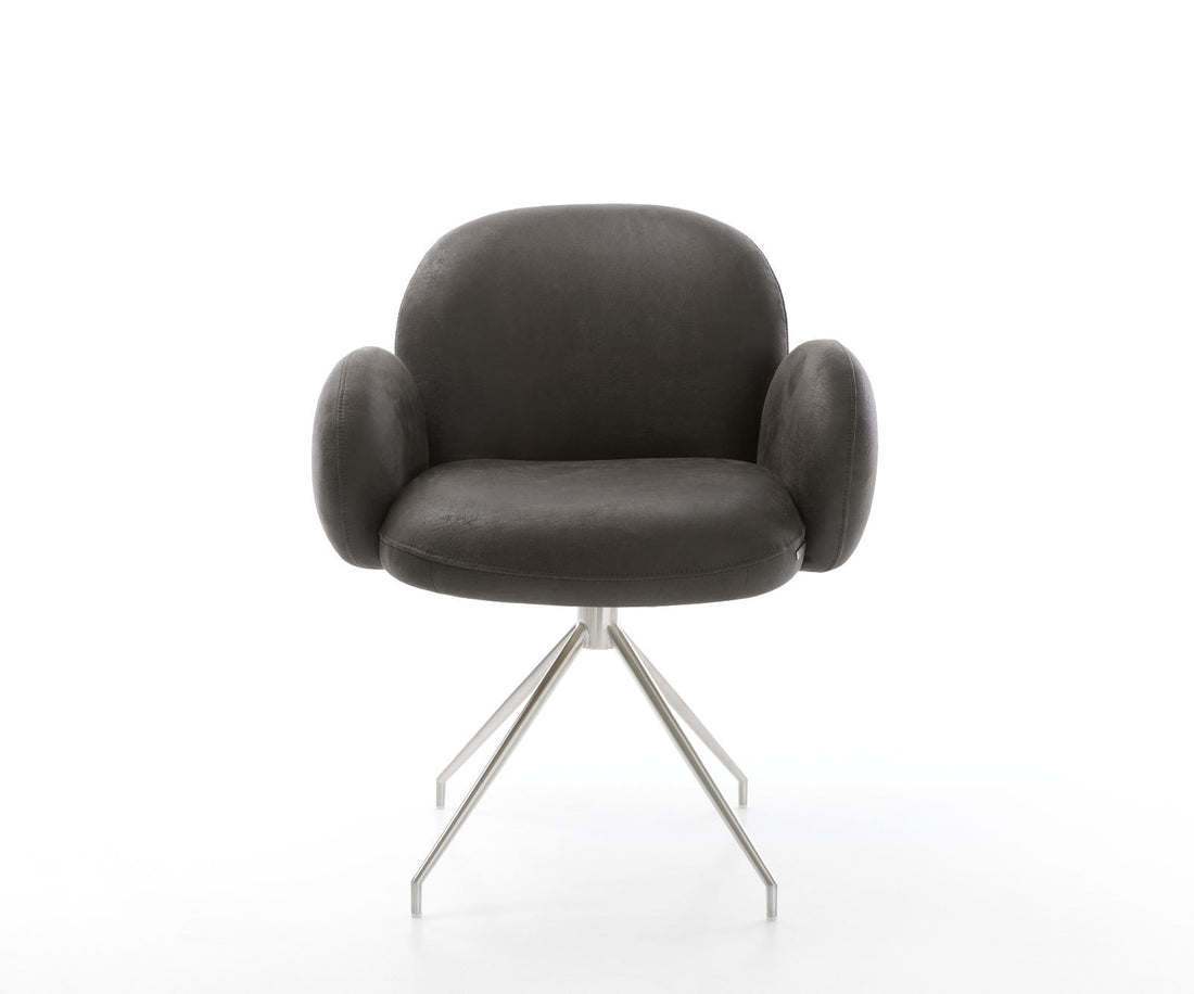 Dining Chair Nube Microfiber Anthracite Vintage Cross Conical Base Silver 180° Swivel Pocket Springs