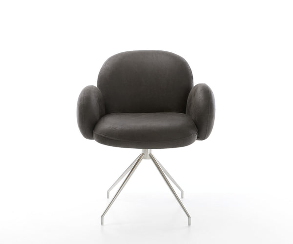 Dining Chair Nube Microfiber Anthracite Vintage Cross Conical Base Silver 180° Swivel Pocket Springs