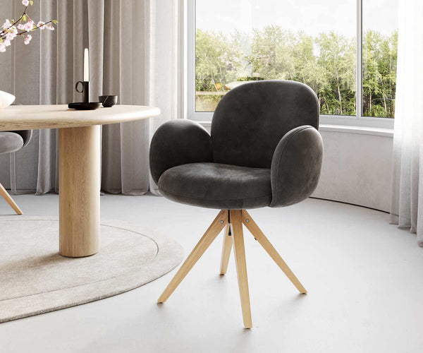 Dining Chair Nube Microfiber Anthracite Vintage Cross Angular Base Wooden 180° Swivel Pocket Springs