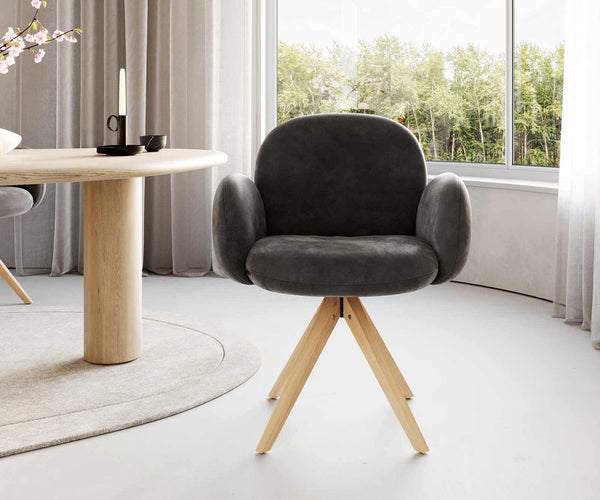 Dining Chair Nube Microfiber Anthracite Vintage Cross Angular Base Wooden 180° Swivel Pocket Springs