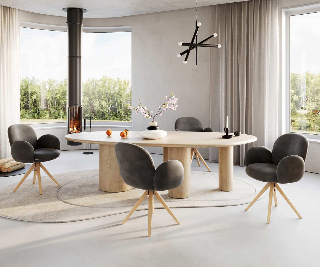 Dining Chair Nube Microfiber Anthracite Vintage Cross Angular Base Wooden 180° Swivel Pocket Springs