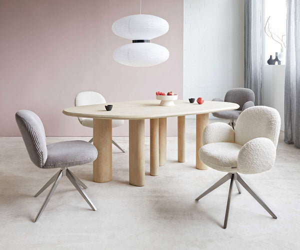 Dining Chair Nube Bouclé White Cross Base 360° Swivel Silver Pocket Springs