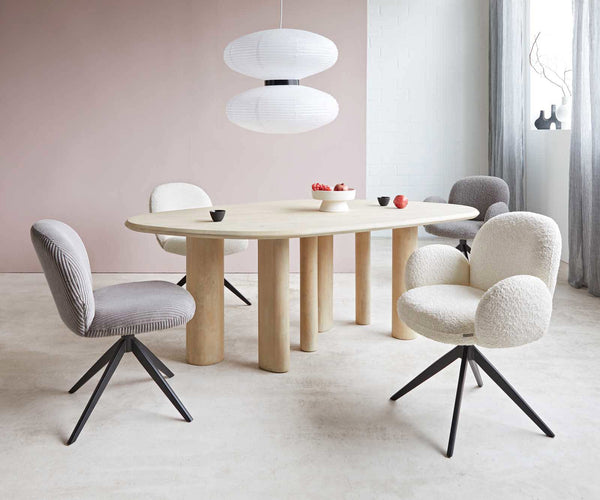 Dining Chair Nube Bouclé White Cross Base 360° Swivel Black Pocket Springs