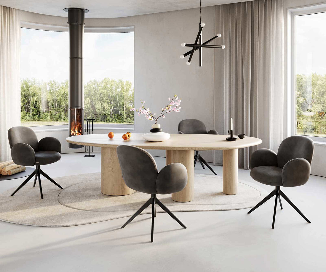 Dining Chair Nube Microfiber Anthracite Vintage Cross Base 360° Swivel Black Pocket Springs