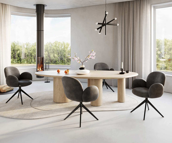 Dining Chair Nube Microfiber Anthracite Vintage Cross Base 360° Swivel Black Pocket Springs