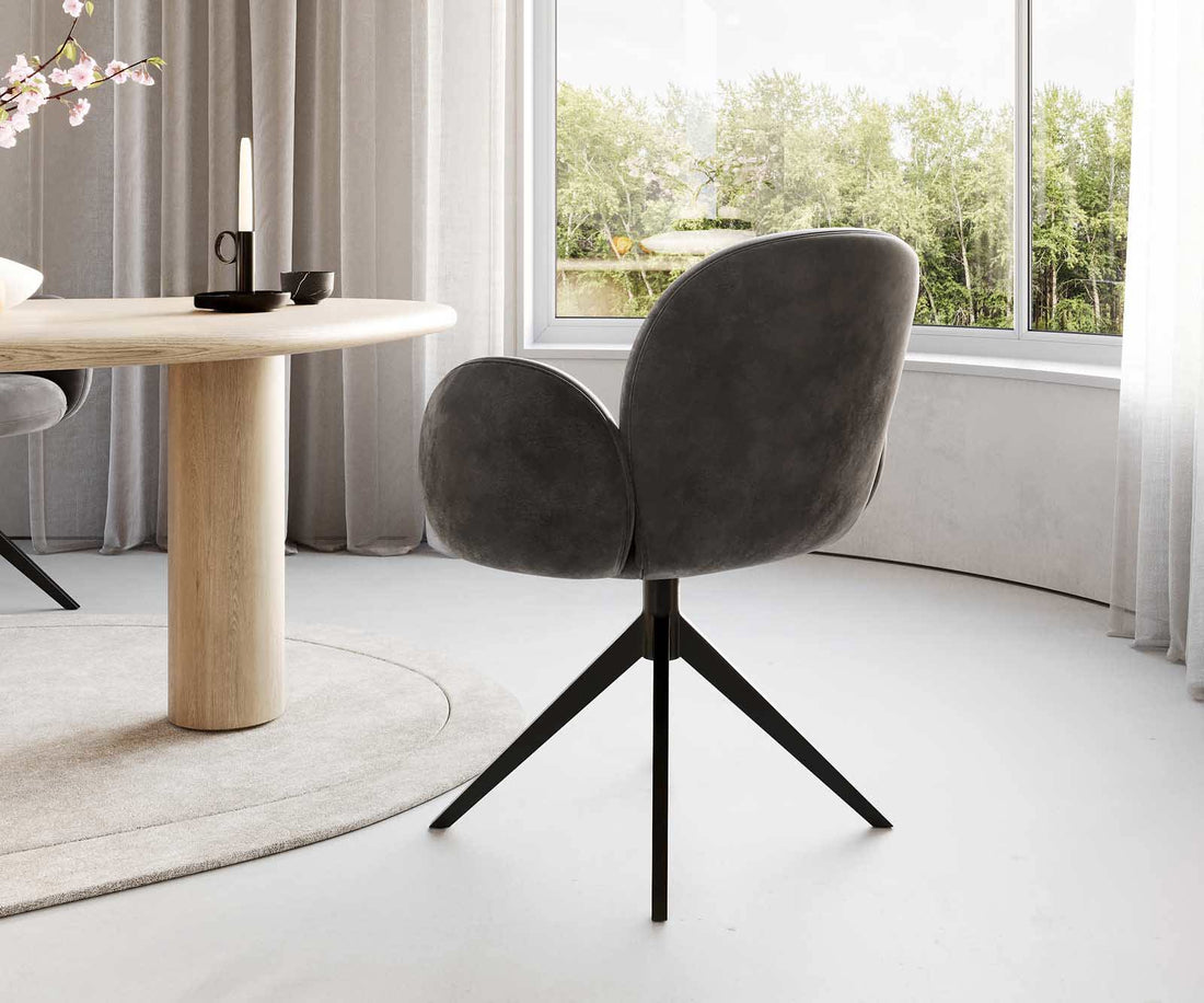 Dining Chair Nube Microfiber Anthracite Vintage Cross Base 360° Swivel Black Pocket Springs