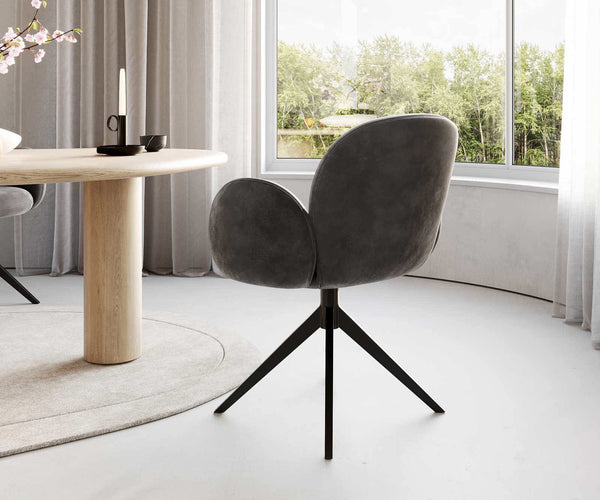 Dining Chair Nube Microfiber Anthracite Vintage Cross Base 360° Swivel Black Pocket Springs