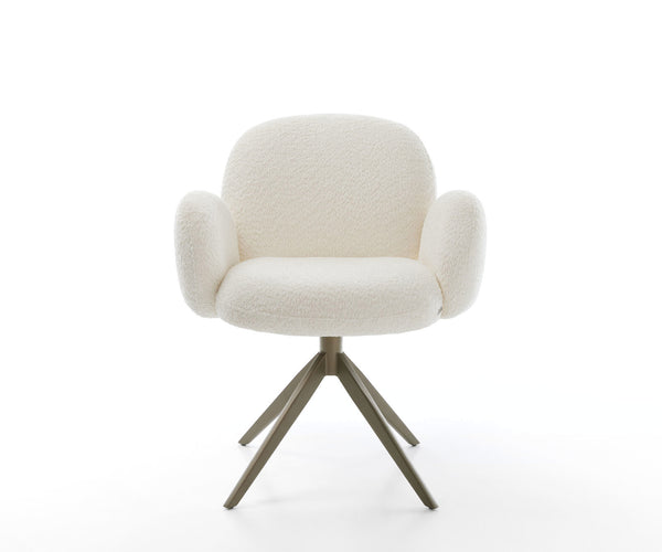 Dining Chair Nube Bouclé White Cross Base 360° Swivel Titanium Pocket Springs