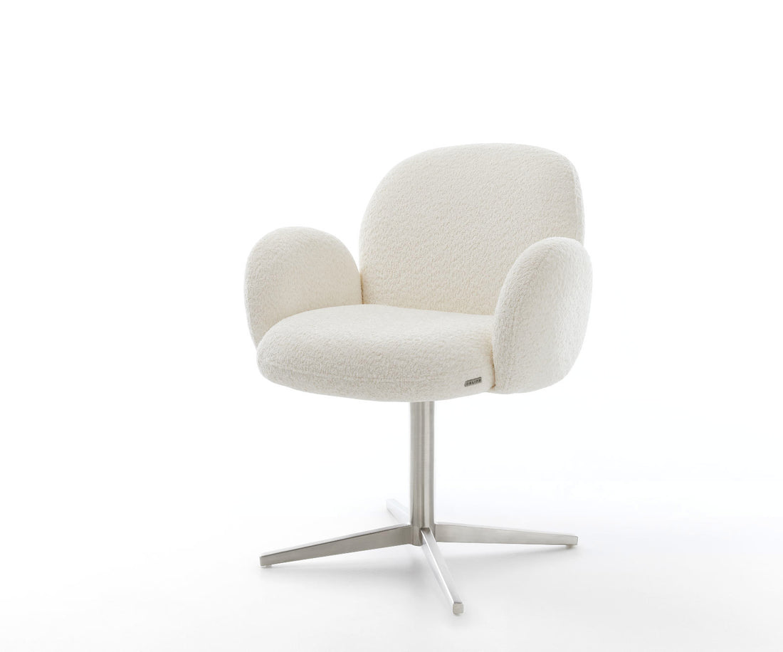 Dining Chair Nube Bouclé White Star Base 360° Swivel Silver Pocket Springs