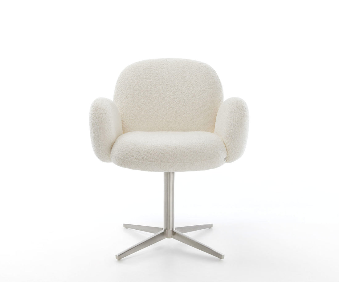 Dining Chair Nube Bouclé White Star Base 360° Swivel Silver Pocket Springs
