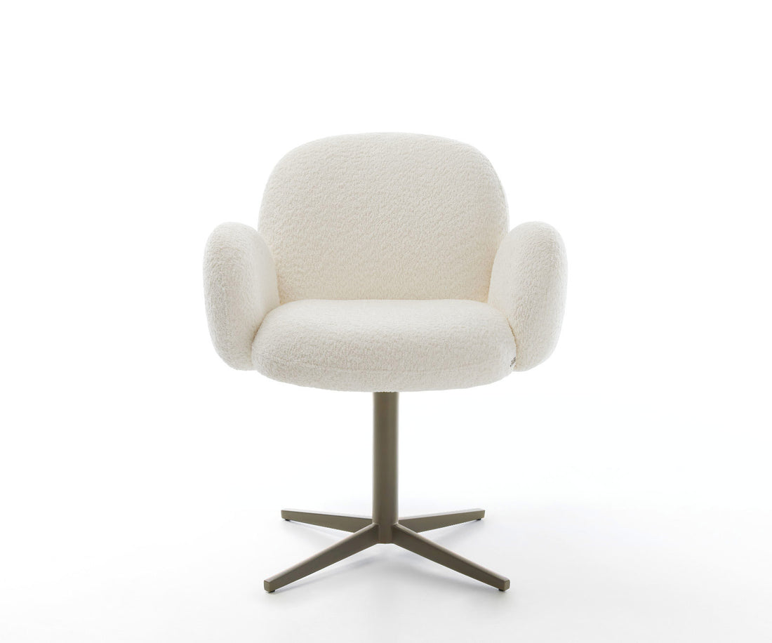 Dining Chair Nube Bouclé White Star Base 360° Swivel Titanium Pocket Springs