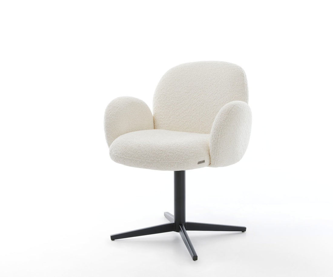 Dining Chair Nube Bouclé White Star Base 360° Swivel Black Pocket Springs