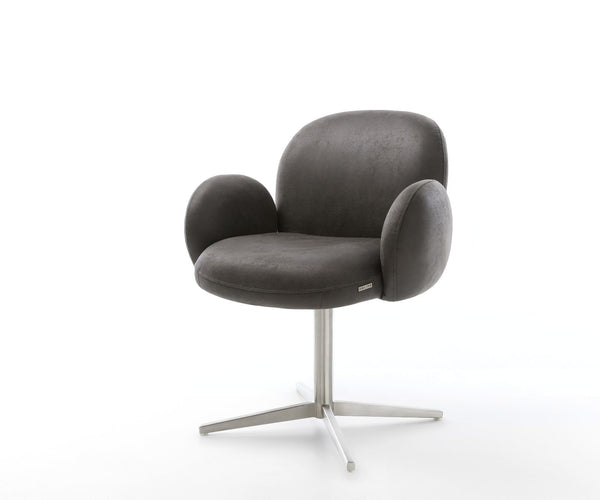 Dining Chair Nube Microfiber Anthracite Vintage Star Base 360° Swivel Silver Pocket Springs