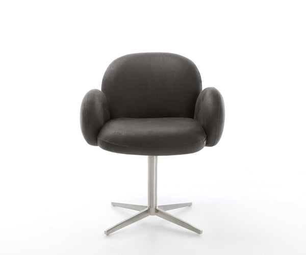 Dining Chair Nube Microfiber Anthracite Vintage Star Base 360° Swivel Silver Pocket Springs