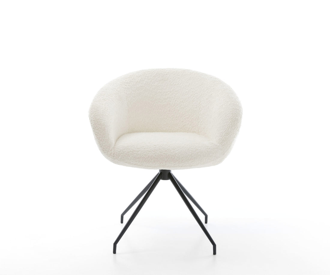 Dining Chair Vinka Bouclé White Cross Conical Base Black 180° Swivel Pocket Springs