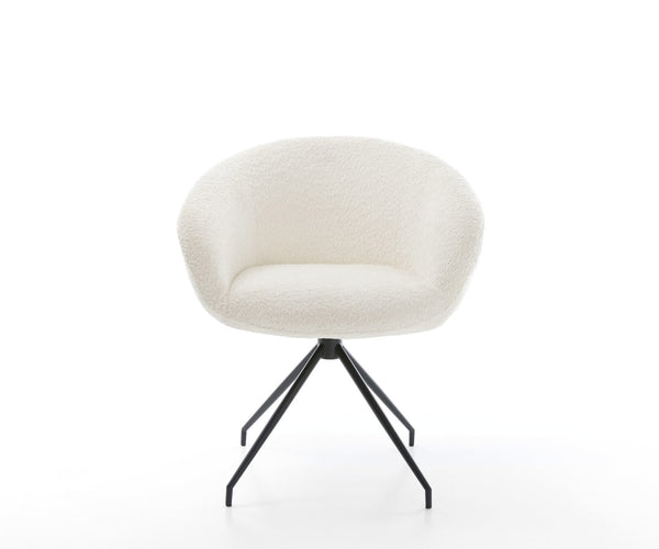 Dining Chair Vinka Bouclé White Cross Conical Base Black 180° Swivel Pocket Springs