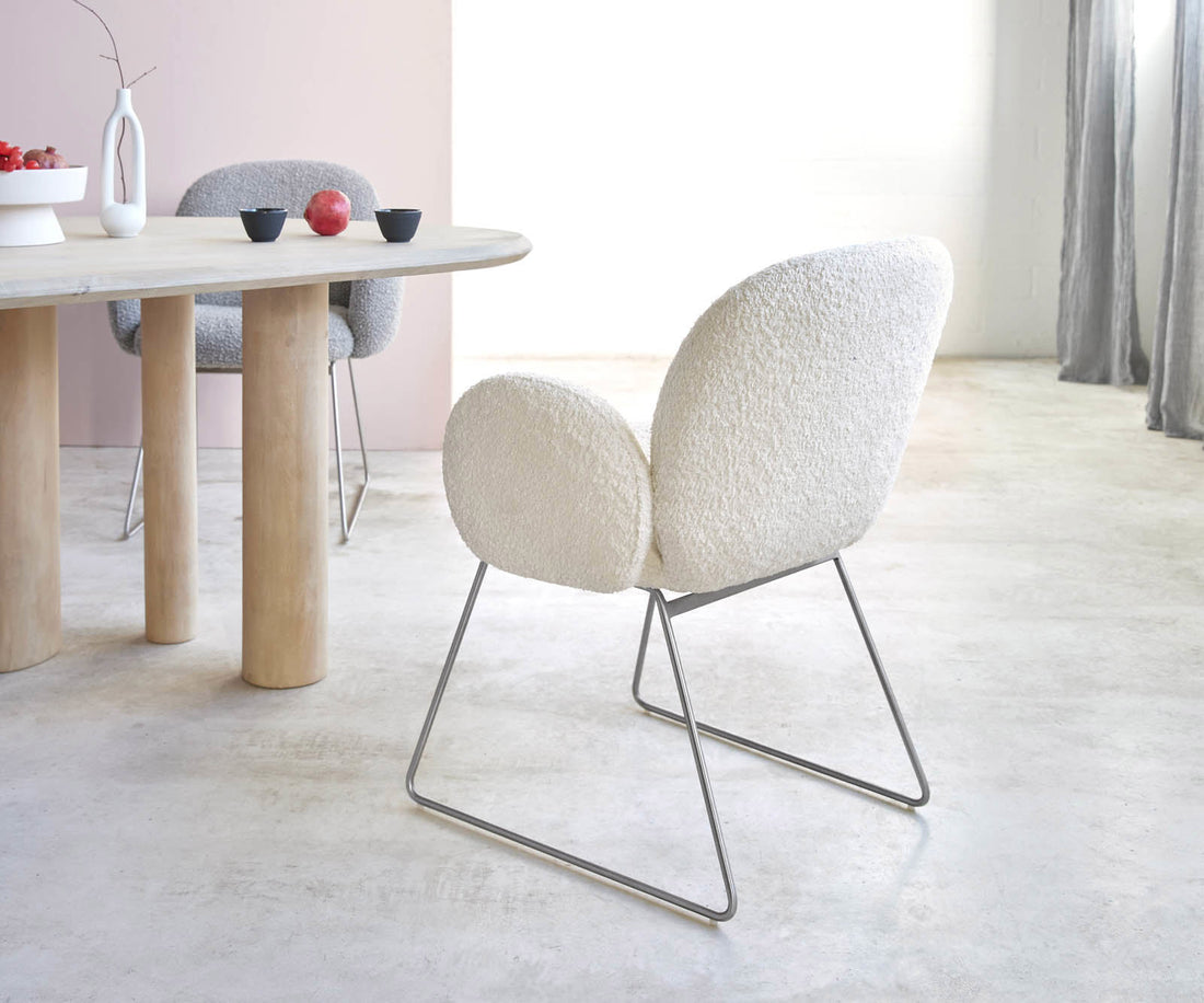 Dining Chair Nube Bouclé White Sled Base Silver Pocket Springs