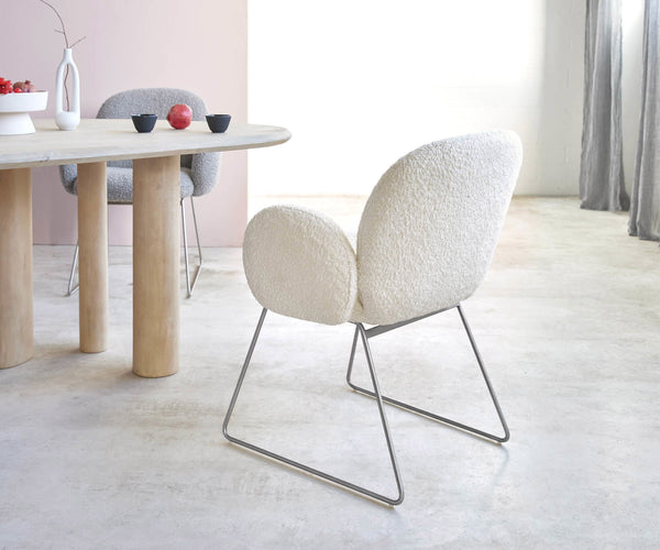 Dining Chair Nube Bouclé White Sled Base Silver Pocket Springs