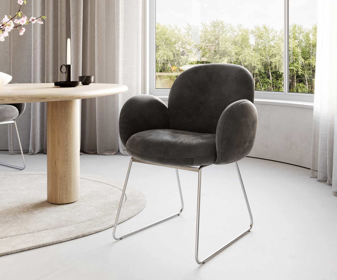 Dining Chair Nube Microfiber Anthracite Vintage Sled Base Silver Pocket Springs