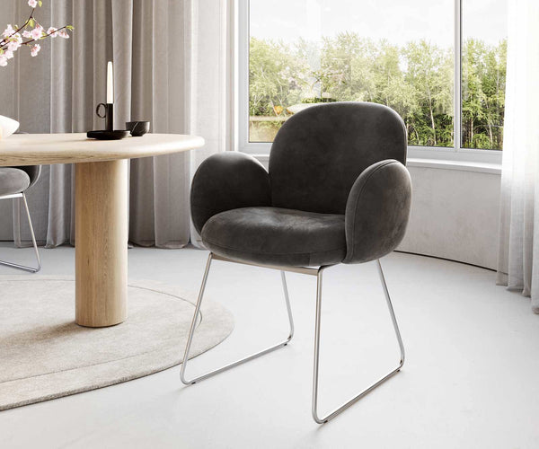 Dining Chair Nube Microfiber Anthracite Vintage Sled Base Silver Pocket Springs