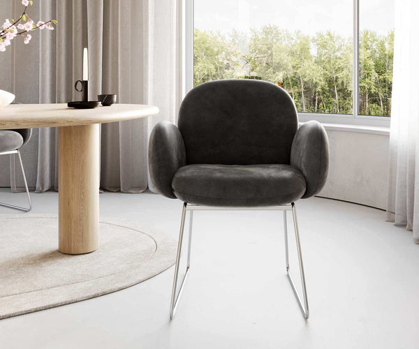 Dining Chair Nube Microfiber Anthracite Vintage Sled Base Silver Pocket Springs