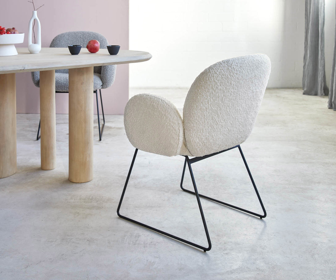 Dining Chair Nube Bouclé White Sled Base Black Pocket Springs
