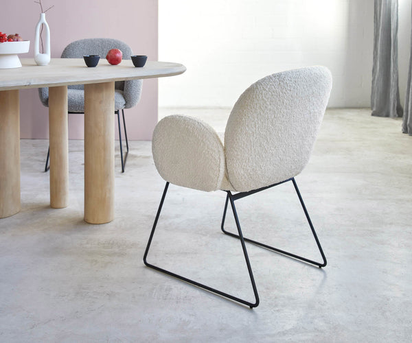 Dining Chair Nube Bouclé White Sled Base Black Pocket Springs