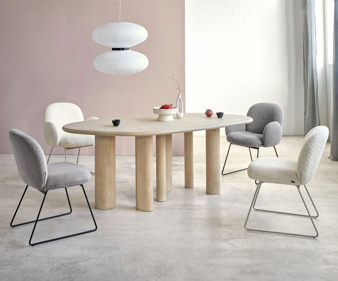 Dining Chair Nube Bouclé White Sled Base Black Pocket Springs