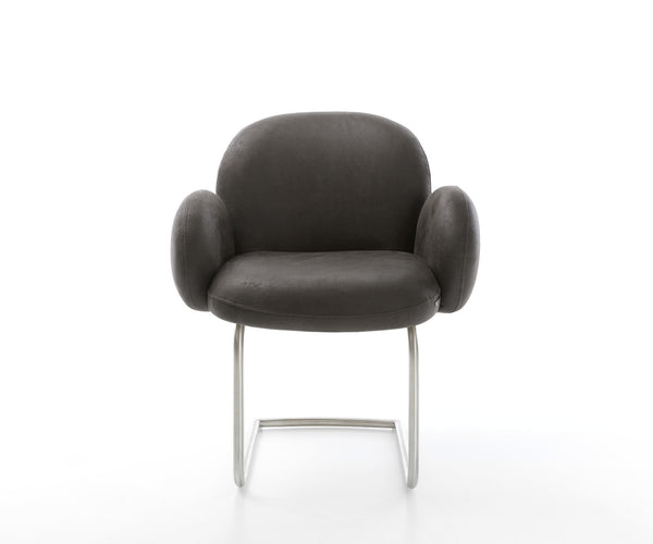 Dining Chair Nube Microfiber Anthracite Vintage Cantilever Round Base Silver Pocket Springs