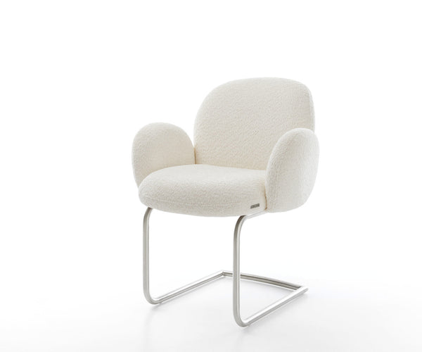 Dining Chair Nube Bouclé White Cantilever Round Base Silver Pocket Springs