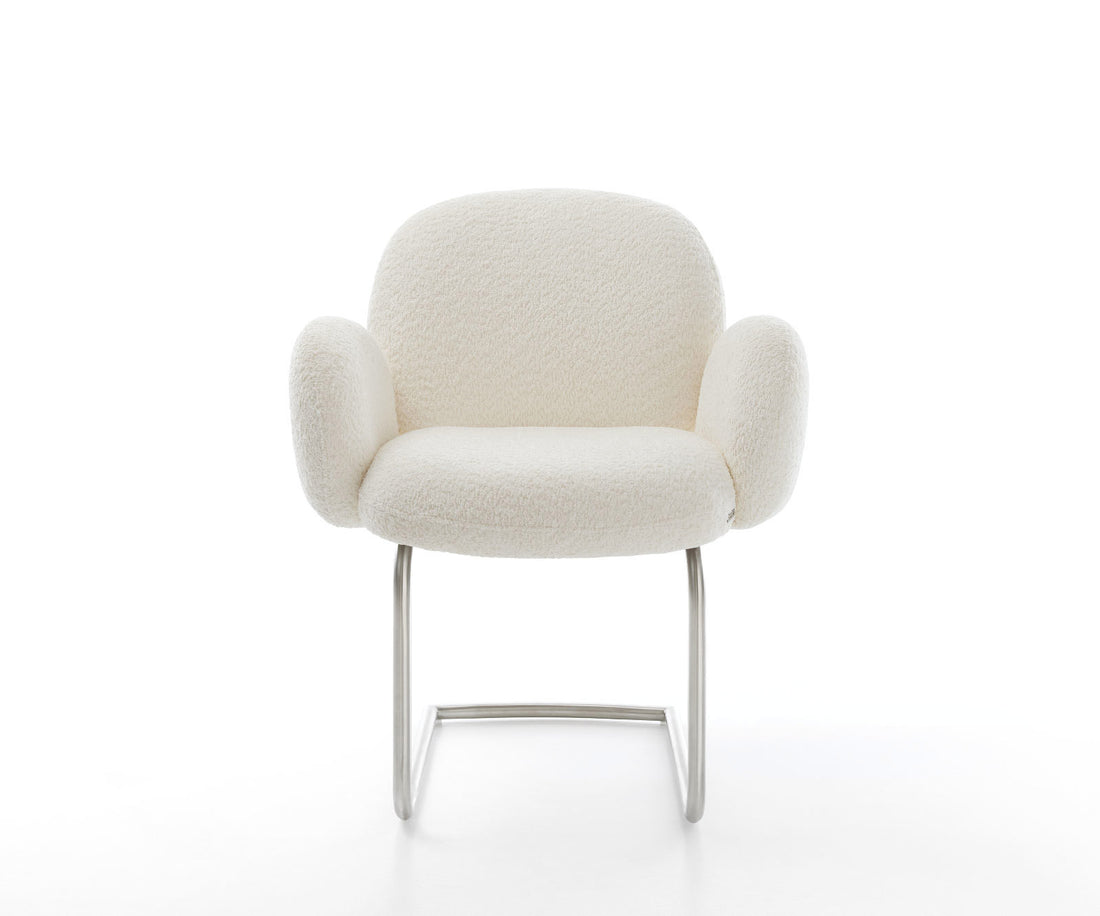 Dining Chair Nube Bouclé White Cantilever Round Base Silver Pocket Springs