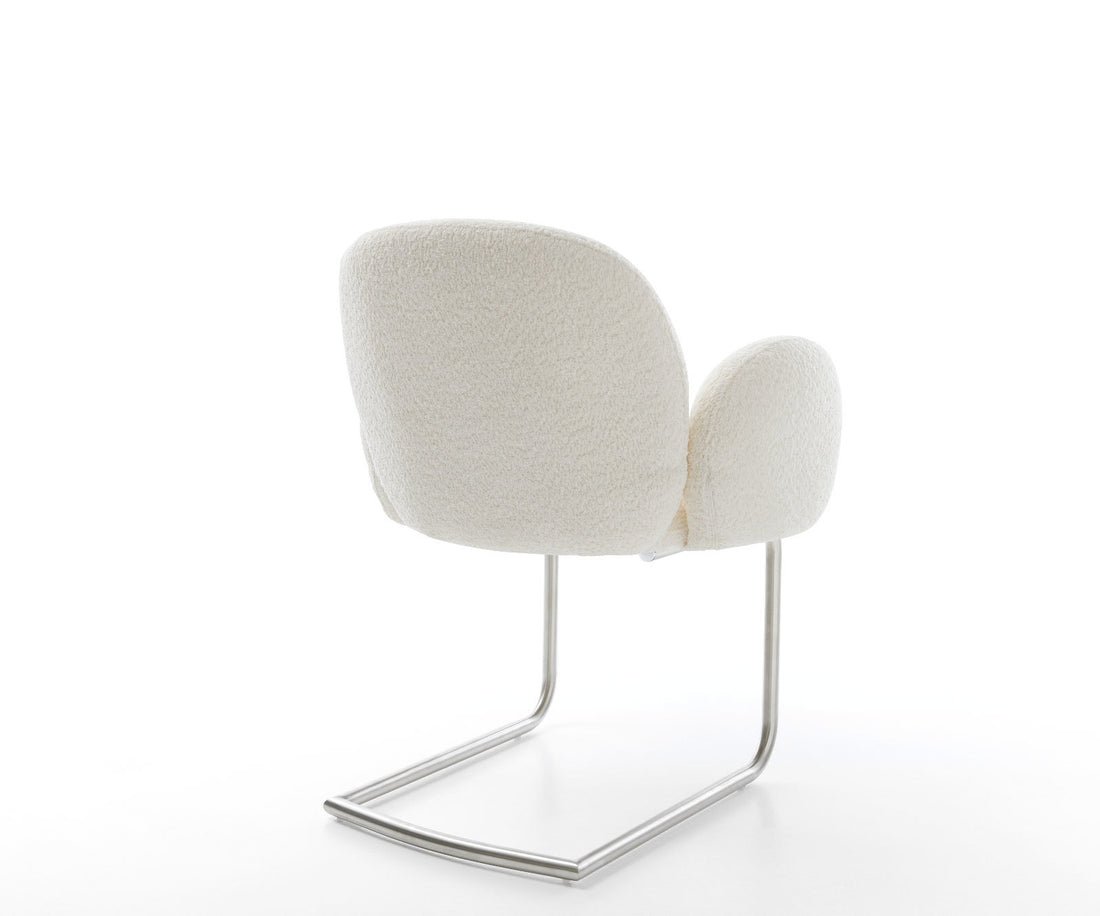 Dining Chair Nube Bouclé White Cantilever Round Base Silver Pocket Springs