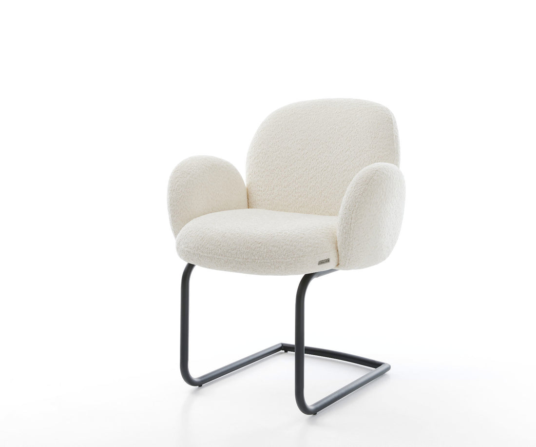 Dining Chair Nube Bouclé White Cantilever Round Base Black Pocket Springs
