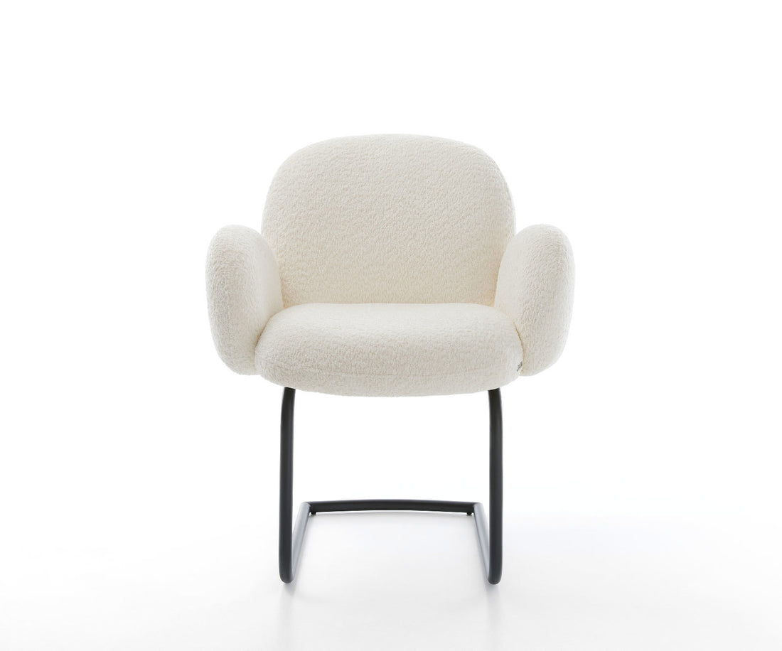 Dining Chair Nube Bouclé White Cantilever Round Base Black Pocket Springs