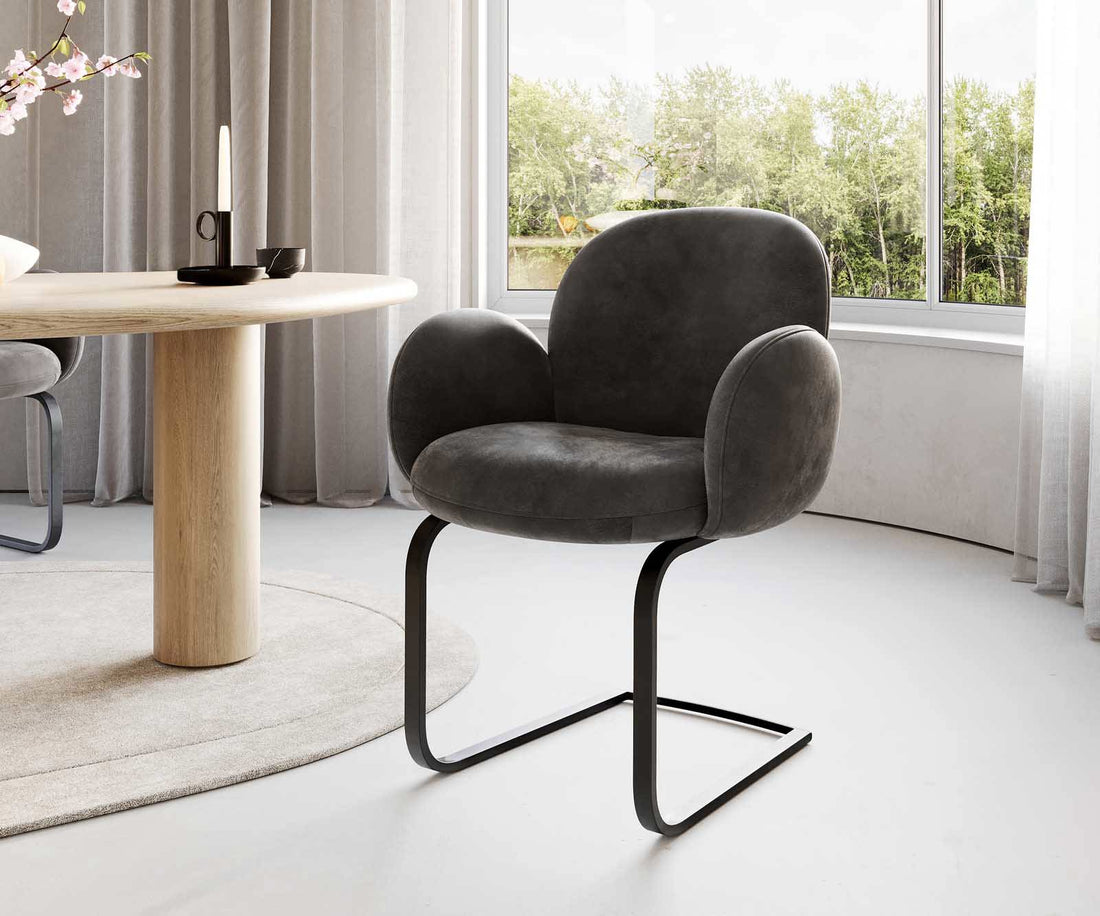 Dining Chair Nube Microfiber Anthracite Vintage Cantilever Flat Base Black Pocket Springs